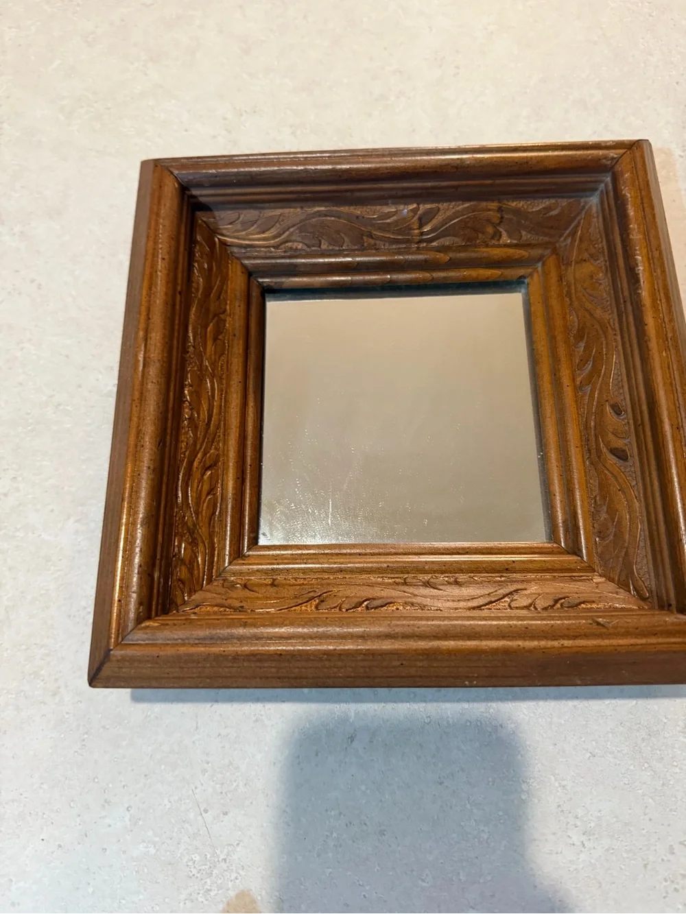 Vintage Carved Wood Filigree Mirror Wall Decor Hanging Art Boho Mid Century